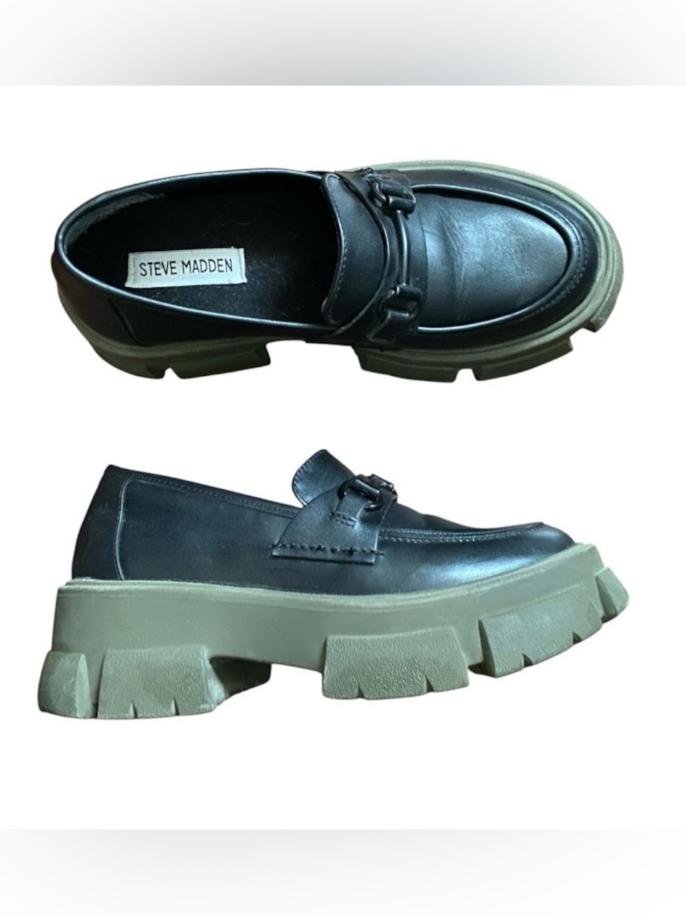 Steve Madden Chunky Lug Sole Trifecta Leather Loafers Women’s 6.5 Black